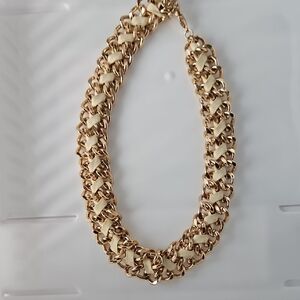 Vintage Elegant Gold and Cream Fabric Necklace Adjustable 14.5"-16.5"